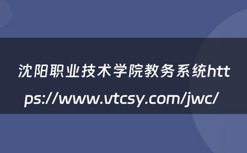沈阳职业技术学院教务系统https://www.vtcsy.com/jwc/ 