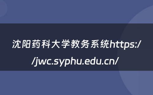 沈阳药科大学教务系统https://jwc.syphu.edu.cn/ 
