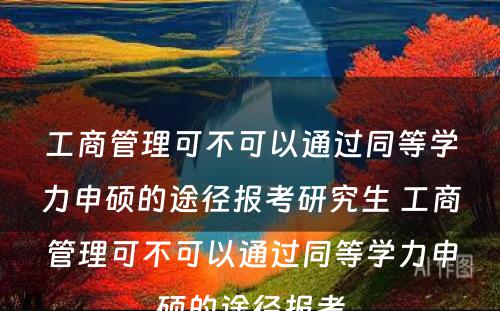 工商管理可不可以通过同等学力申硕的途径报考研究生 工商管理可不可以通过同等学力申硕的途径报考