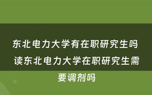 东北电力大学有在职研究生吗 读东北电力大学在职研究生需要调剂吗