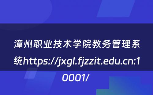 漳州职业技术学院教务管理系统https://jxgl.fjzzit.edu.cn:10001/ 