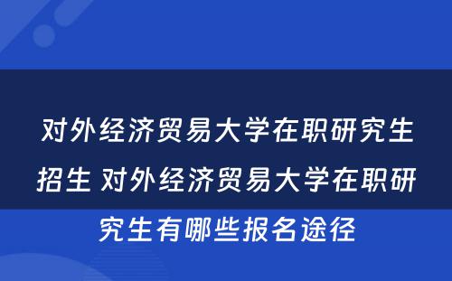 对外经济贸易大学在职研究生招生 对外经济贸易大学在职研究生有哪些报名途径