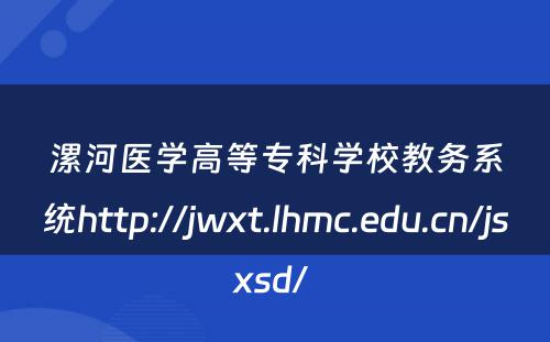 漯河医学高等专科学校教务系统http://jwxt.lhmc.edu.cn/jsxsd/ 