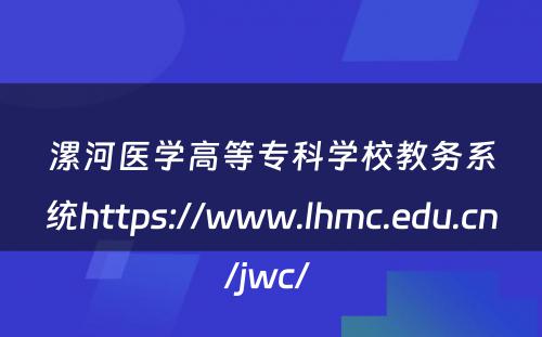 漯河医学高等专科学校教务系统https://www.lhmc.edu.cn/jwc/ 