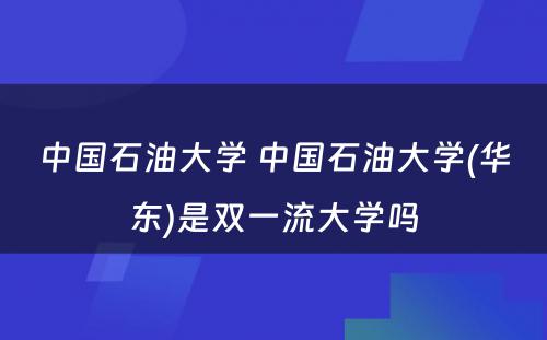 中国石油大学 中国石油大学(华东)是双一流大学吗