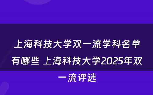 上海科技大学双一流学科名单有哪些 上海科技大学2025年双一流评选