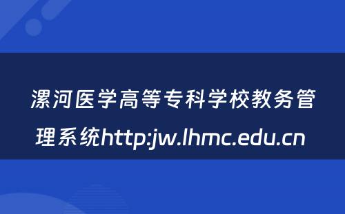 漯河医学高等专科学校教务管理系统http:jw.lhmc.edu.cn 