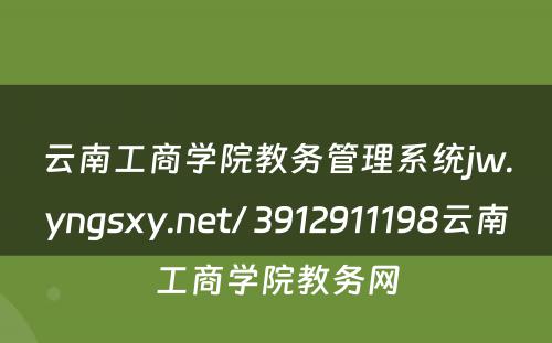 云南工商学院教务管理系统jw.yngsxy.net/ 3912911198云南工商学院教务网