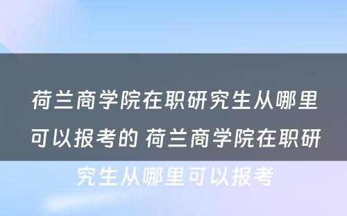 荷兰商学院在职研究生从哪里可以报考的 荷兰商学院在职研究生从哪里可以报考