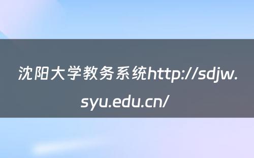 沈阳大学教务系统http://sdjw.syu.edu.cn/ 