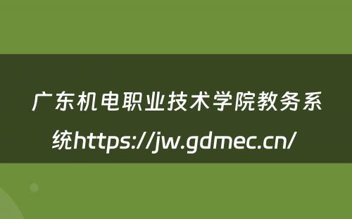 广东机电职业技术学院教务系统https://jw.gdmec.cn/ 
