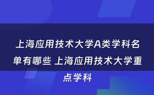 上海应用技术大学A类学科名单有哪些 上海应用技术大学重点学科