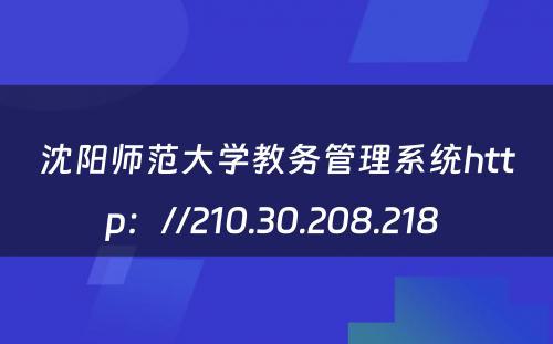 沈阳师范大学教务管理系统http：//210.30.208.218 