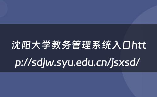 沈阳大学教务管理系统入口http://sdjw.syu.edu.cn/jsxsd/ 