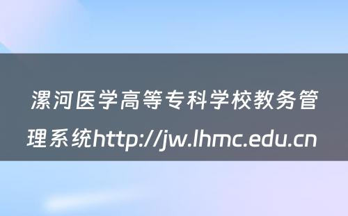 漯河医学高等专科学校教务管理系统http://jw.lhmc.edu.cn 