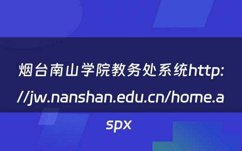 烟台南山学院教务处系统http://jw.nanshan.edu.cn/home.aspx 