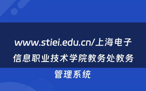 www.stiei.edu.cn/上海电子信息职业技术学院教务处教务管理系统 