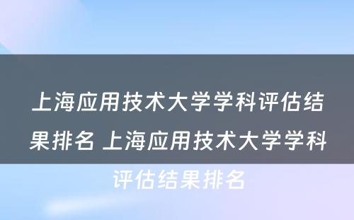上海应用技术大学学科评估结果排名 上海应用技术大学学科评估结果排名