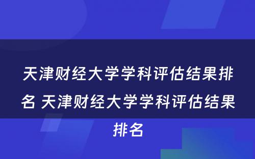 天津财经大学学科评估结果排名 天津财经大学学科评估结果排名