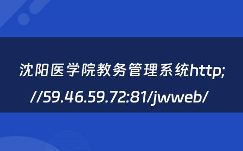 沈阳医学院教务管理系统http;//59.46.59.72:81/jwweb/ 