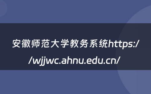 安徽师范大学教务系统https://wjjwc.ahnu.edu.cn/ 
