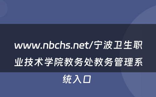 www.nbchs.net/宁波卫生职业技术学院教务处教务管理系统入口 