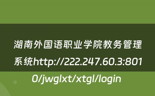 湖南外国语职业学院教务管理系统http://222.247.60.3:8010/jwglxt/xtgl/login 