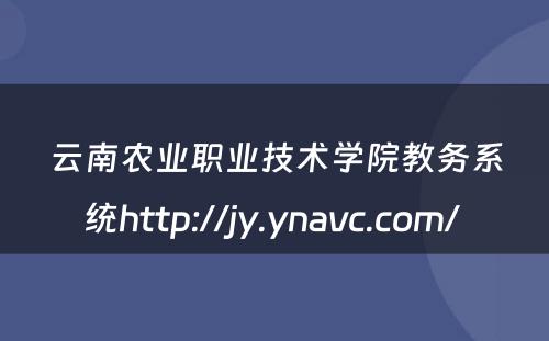 云南农业职业技术学院教务系统http://jy.ynavc.com/ 