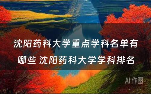 沈阳药科大学重点学科名单有哪些 沈阳药科大学学科排名