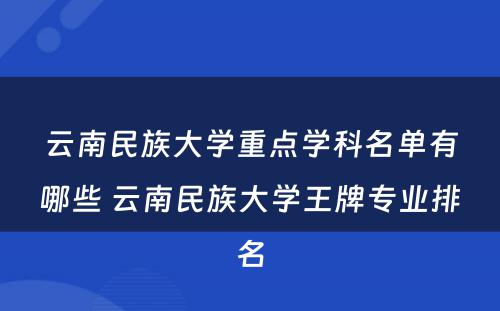 云南民族大学重点学科名单有哪些 云南民族大学王牌专业排名