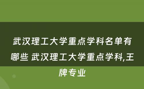 武汉理工大学重点学科名单有哪些 武汉理工大学重点学科,王牌专业