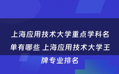 上海应用技术大学重点学科名单有哪些 上海应用技术大学王牌专业排名