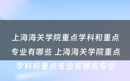 上海海关学院重点学科和重点专业有哪些 上海海关学院重点学科和重点专业有哪些专业