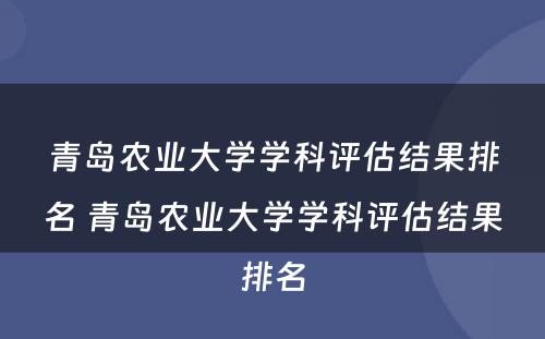 青岛农业大学学科评估结果排名 青岛农业大学学科评估结果排名