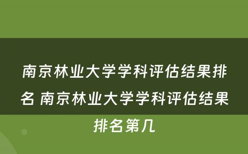 南京林业大学学科评估结果排名 南京林业大学学科评估结果排名第几