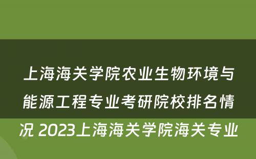 上海海关学院农业生物环境与能源工程专业考研院校排名情况 2023上海海关学院海关专业