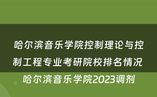 哈尔滨音乐学院控制理论与控制工程专业考研院校排名情况 哈尔滨音乐学院2023调剂