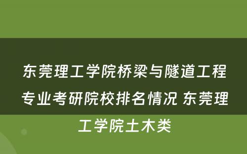 东莞理工学院桥梁与隧道工程专业考研院校排名情况 东莞理工学院土木类