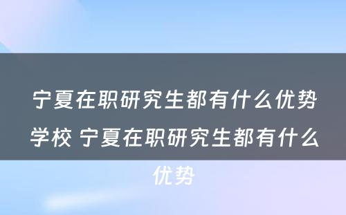 宁夏在职研究生都有什么优势学校 宁夏在职研究生都有什么优势