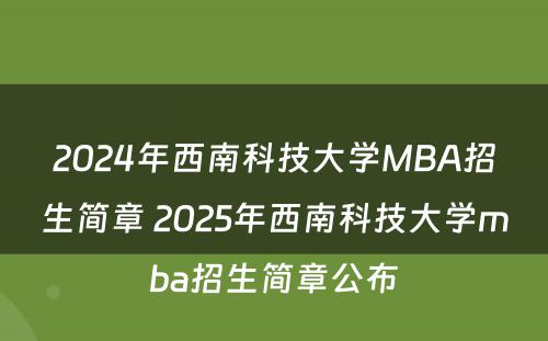 2024年西南科技大学MBA招生简章 2025年西南科技大学mba招生简章公布
