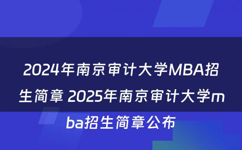 2024年南京审计大学MBA招生简章 2025年南京审计大学mba招生简章公布