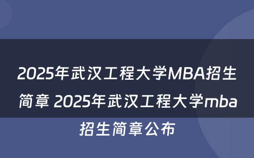 2025年武汉工程大学MBA招生简章 2025年武汉工程大学mba招生简章公布