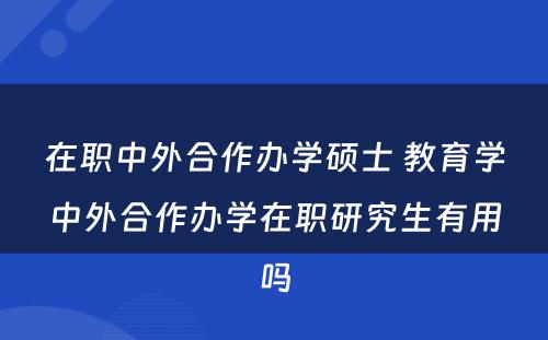 在职中外合作办学硕士 教育学中外合作办学在职研究生有用吗