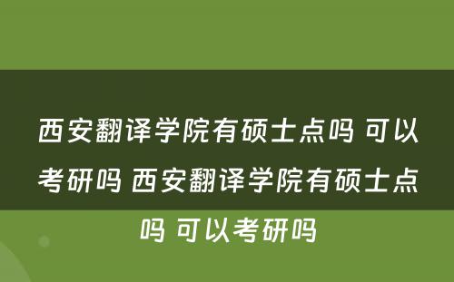 西安翻译学院有硕士点吗 可以考研吗 西安翻译学院有硕士点吗 可以考研吗
