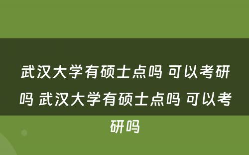 武汉大学有硕士点吗 可以考研吗 武汉大学有硕士点吗 可以考研吗