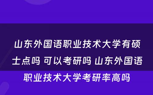 山东外国语职业技术大学有硕士点吗 可以考研吗 山东外国语职业技术大学考研率高吗