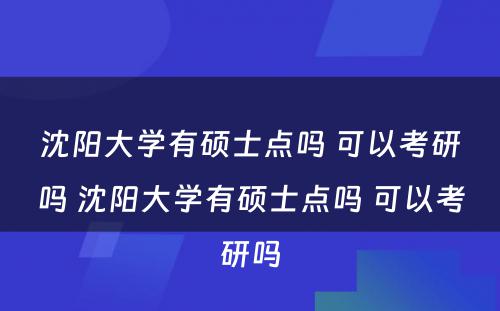 沈阳大学有硕士点吗 可以考研吗 沈阳大学有硕士点吗 可以考研吗