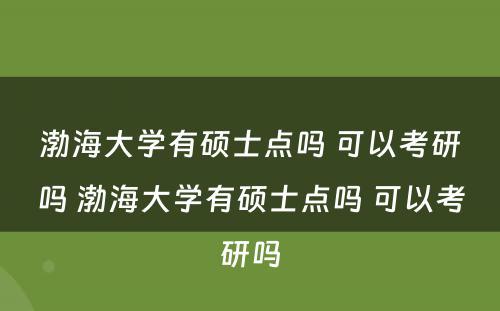 渤海大学有硕士点吗 可以考研吗 渤海大学有硕士点吗 可以考研吗