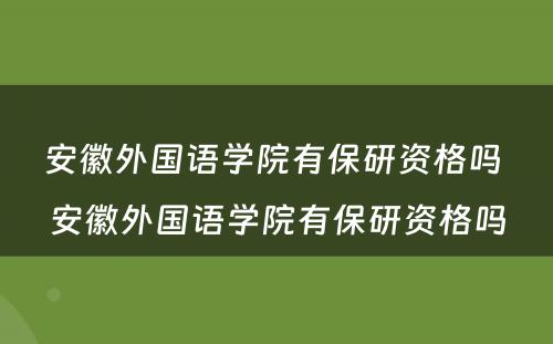 安徽外国语学院有保研资格吗 安徽外国语学院有保研资格吗