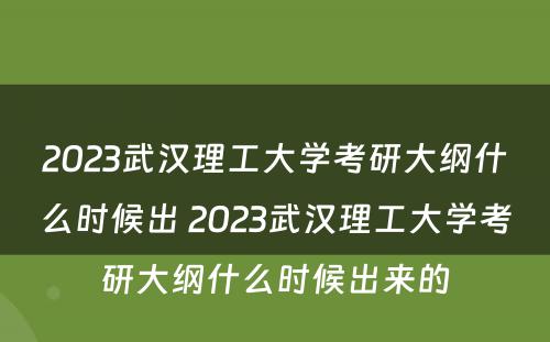 2023武汉理工大学考研大纲什么时候出 2023武汉理工大学考研大纲什么时候出来的